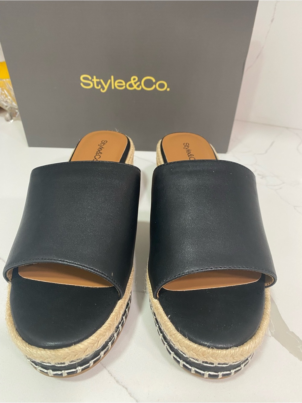 Style & Co. Black Slide Platform Espadrille Sandals
